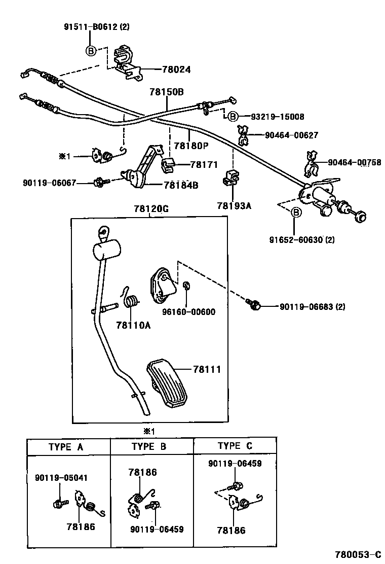 Toyota CAMRY accelerator pedal connecting rod EPC diagram — 780053C