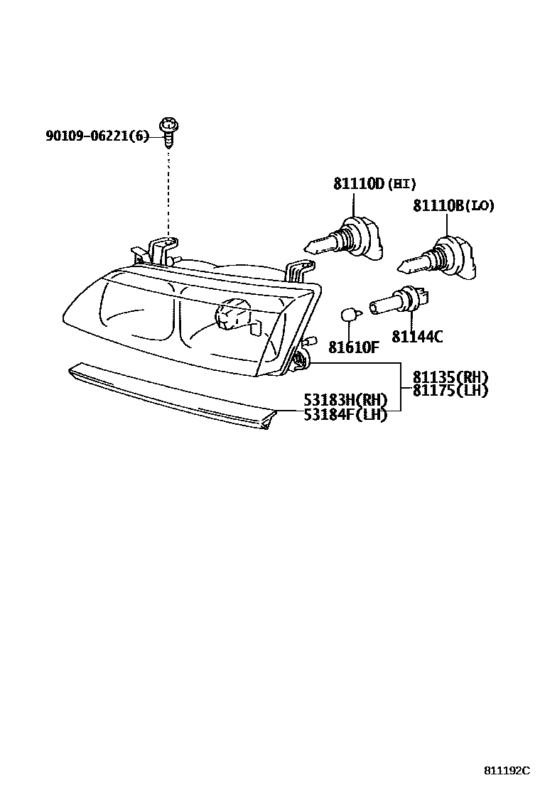 Toyota CAMRY Headlamp EPC diagram — 811192C
