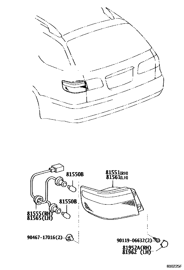 Toyota CAMRY 后组合灯 EPC diagram — 810225F