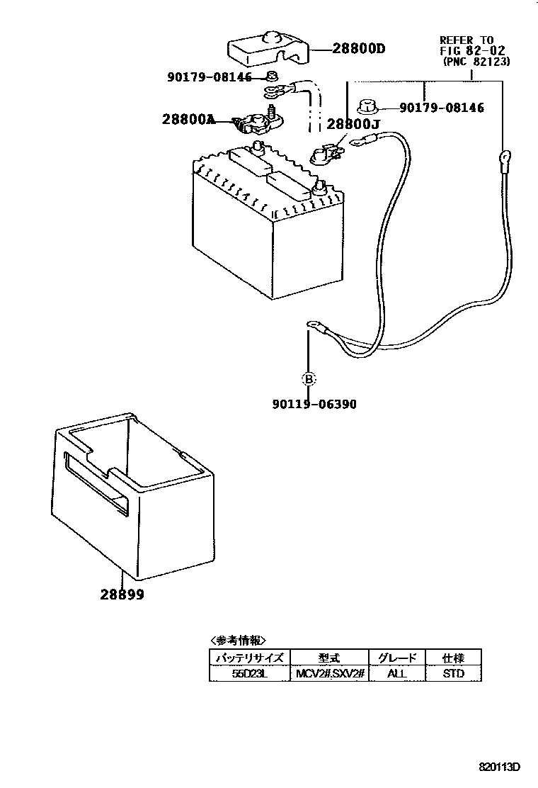 Toyota CAMRY 蓄电池和蓄电池电缆 EPC diagram — 820113D