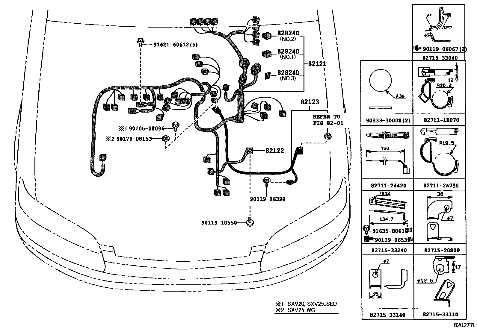 Toyota CAMRY 线束和卡夹 EPC diagram — 820277L