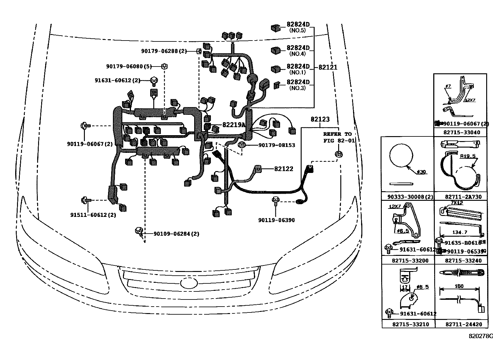 Toyota CAMRY 线束和卡夹 EPC diagram — 820278G