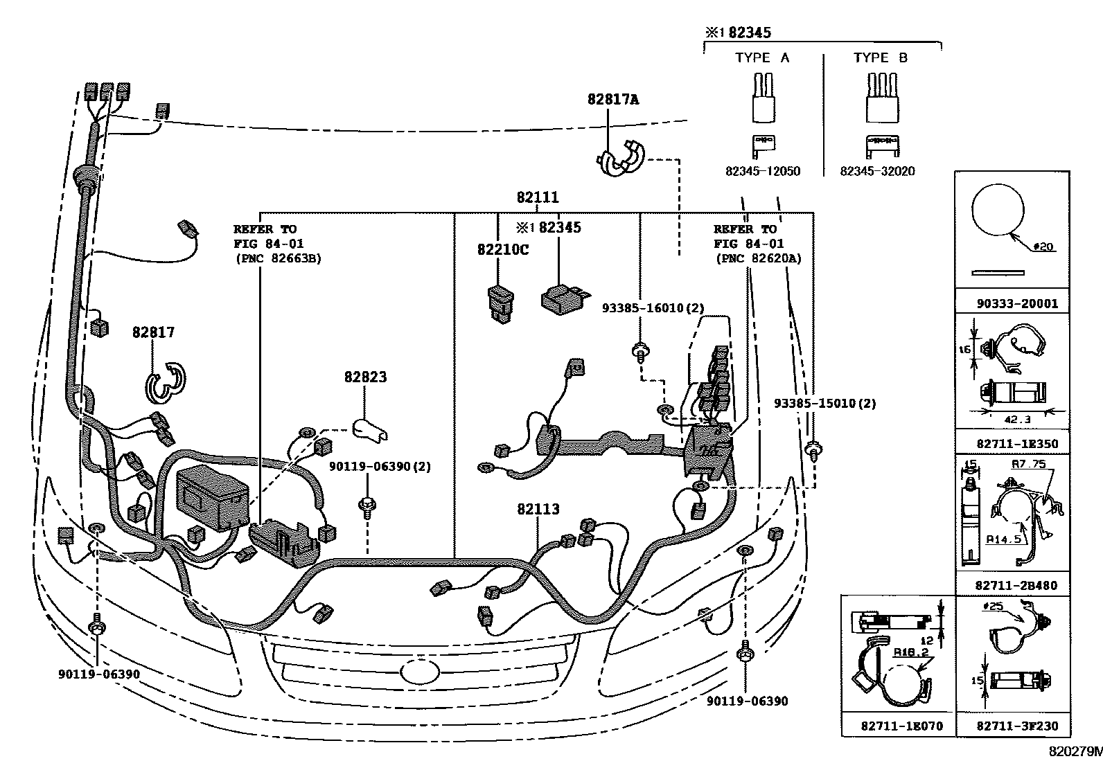 Toyota CAMRY 线束和卡夹 EPC diagram — 820279M