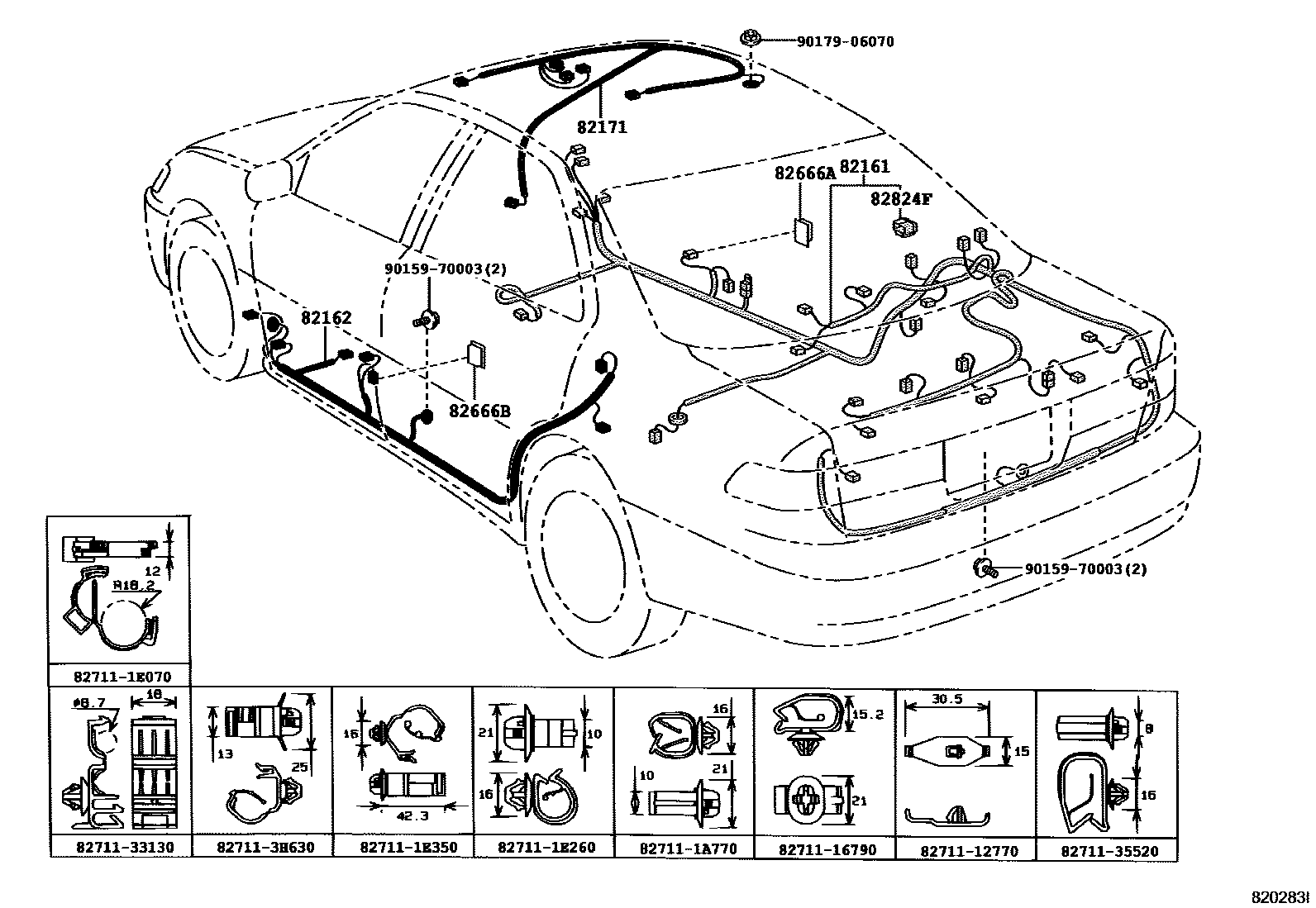 Toyota CAMRY 线束和卡夹 EPC diagram — 820283I