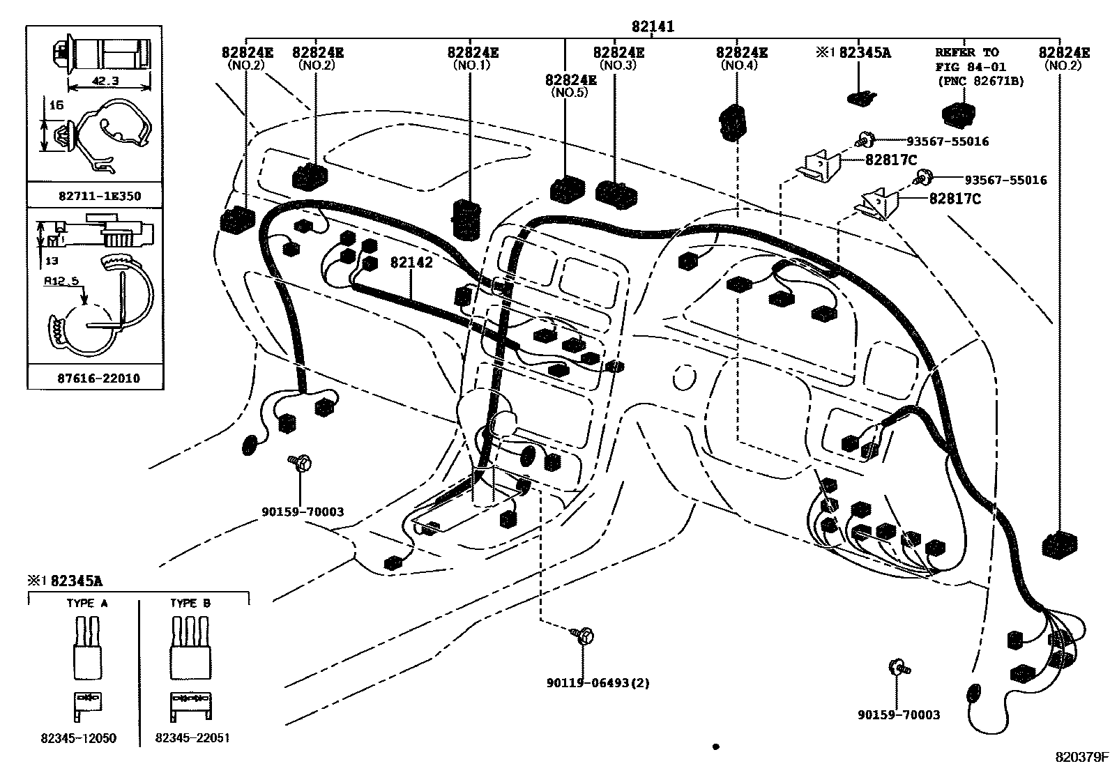 Toyota CAMRY 线束和卡夹 EPC diagram — 820379F