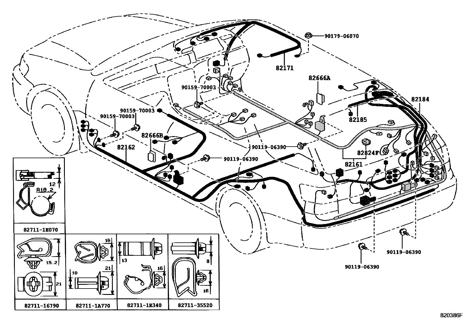 Toyota CAMRY 线束和卡夹 EPC diagram — 820386F