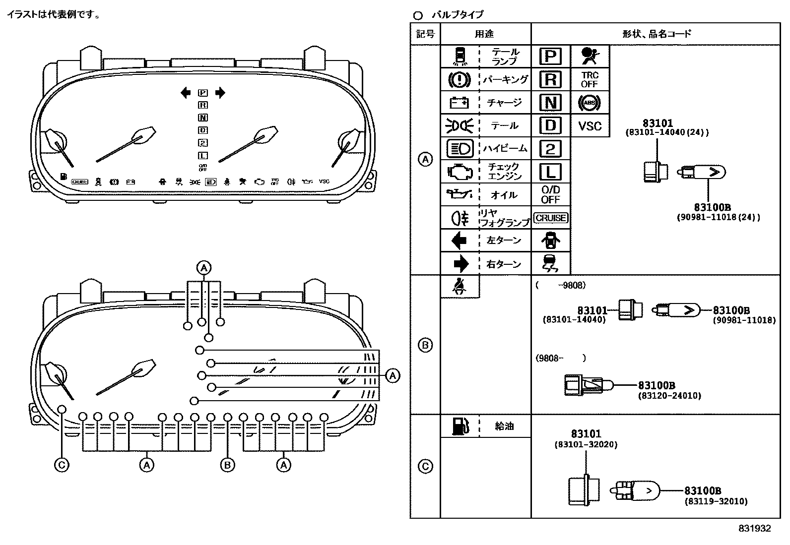 Toyota CAMRY 仪表 EPC diagram — 831932