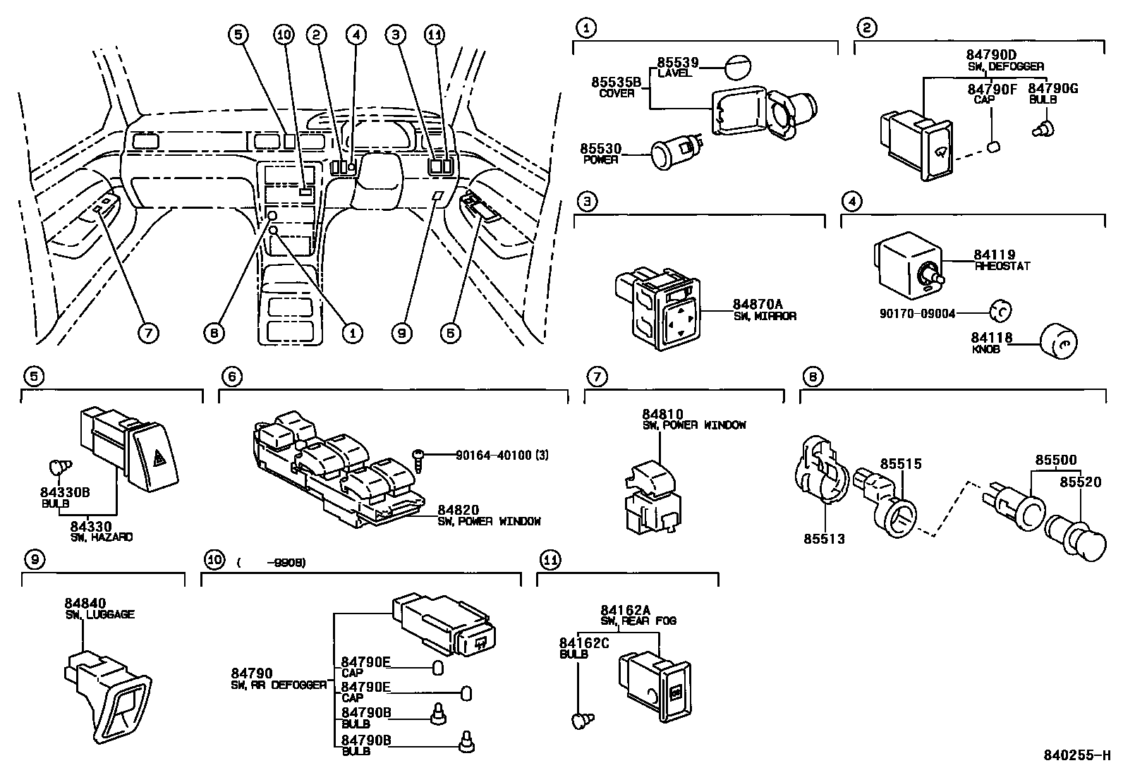 Toyota CAMRY 开关和继电器和ECU EPC diagram — 840255H