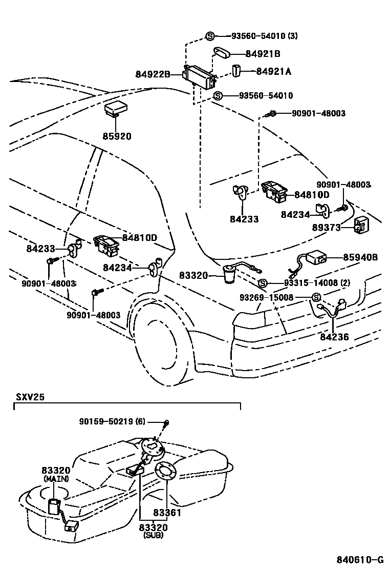 Toyota CAMRY 开关和继电器和ECU EPC diagram — 840610G
