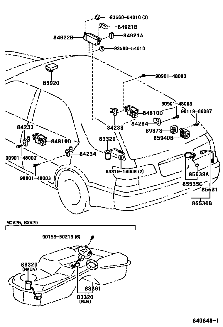 Toyota CAMRY 开关和继电器和ECU EPC diagram — 840849I