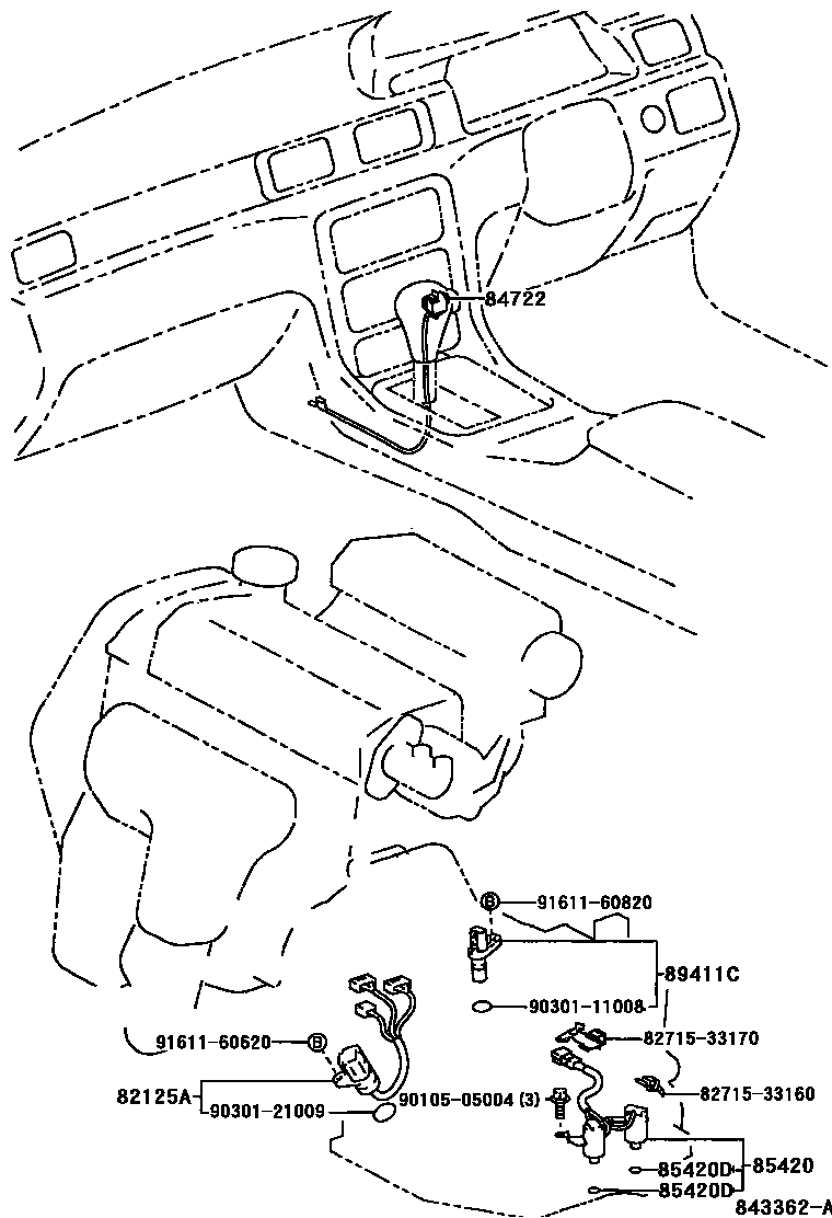 Toyota CAMRY 超速档和电子控制变速器 EPC diagram — 843362A