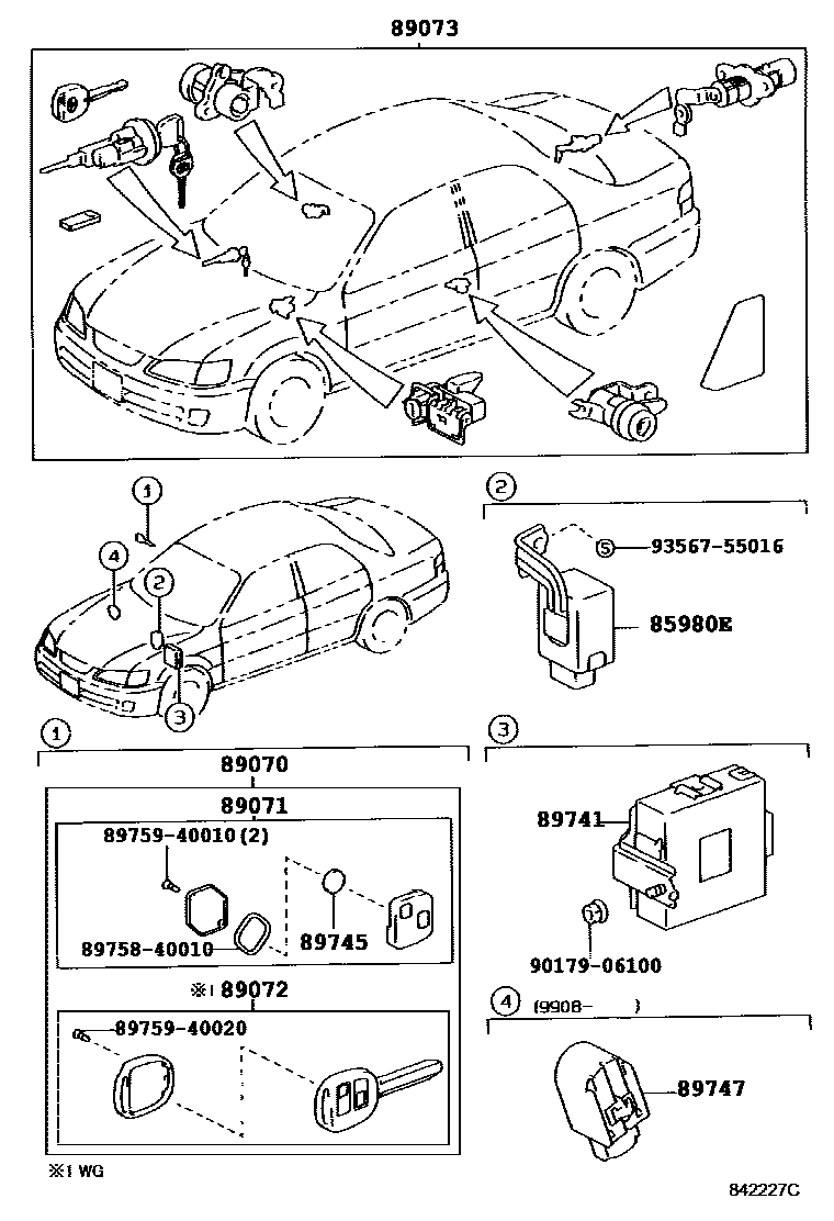 Toyota CAMRY 遥控门锁 EPC diagram — 842227C