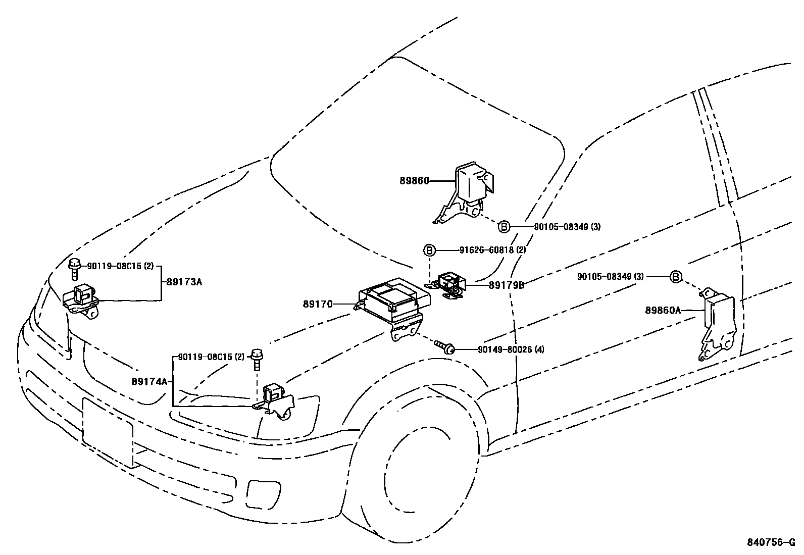 Toyota CAMRY 空气囊 EPC diagram — 840756G