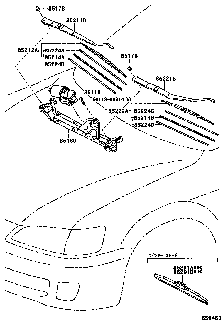 Toyota CAMRY 挡风玻璃刮水器 EPC diagram — 850469