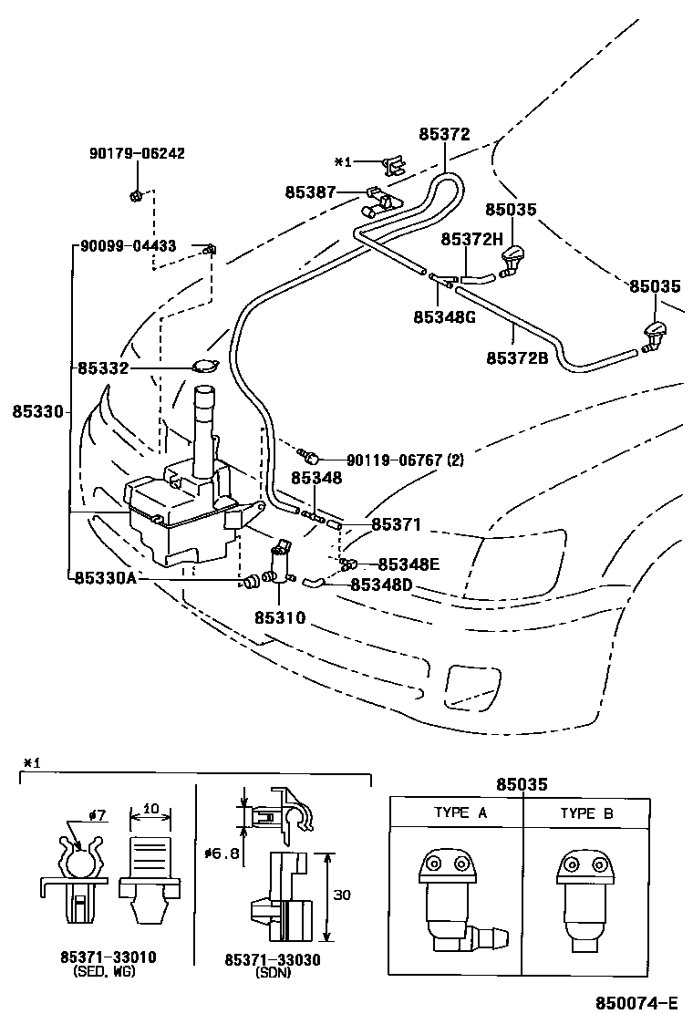 Toyota CAMRY 挡风玻璃清洗器 EPC diagram — 850074E