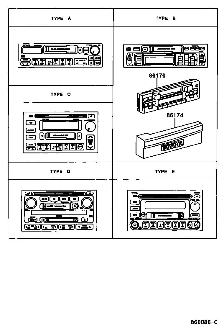 Toyota CAMRY 收音机、放大器和冷凝器 EPC diagram — 860086C