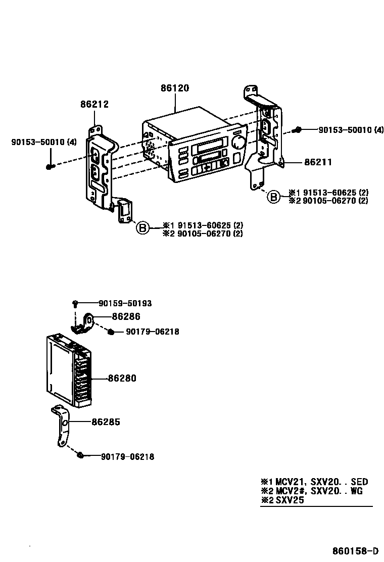 Toyota CAMRY 收音机、放大器和冷凝器 EPC diagram — 860158D