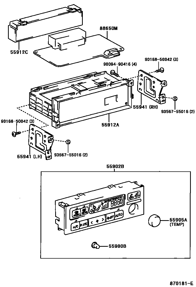 Toyota CAMRY 暖风和空调系统 - 控制器和风管 EPC diagram — 870181E