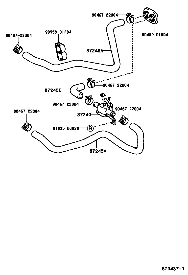 Toyota CAMRY 暖风和空调系统 - 水管 EPC diagram — 870437D