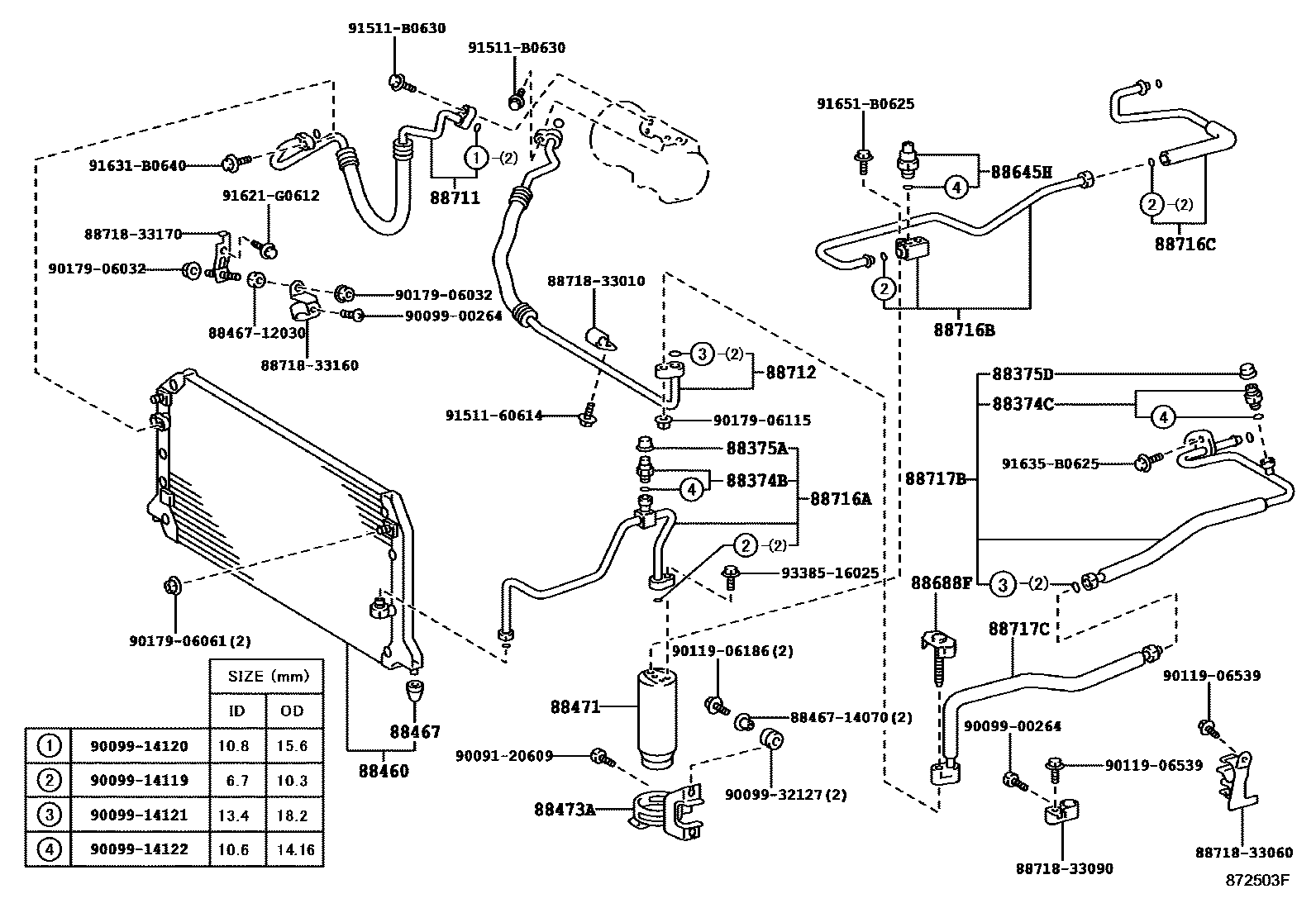 Toyota CAMRY Heating & Air Conditioning - Cooler Piping EPC diagram — 872503F