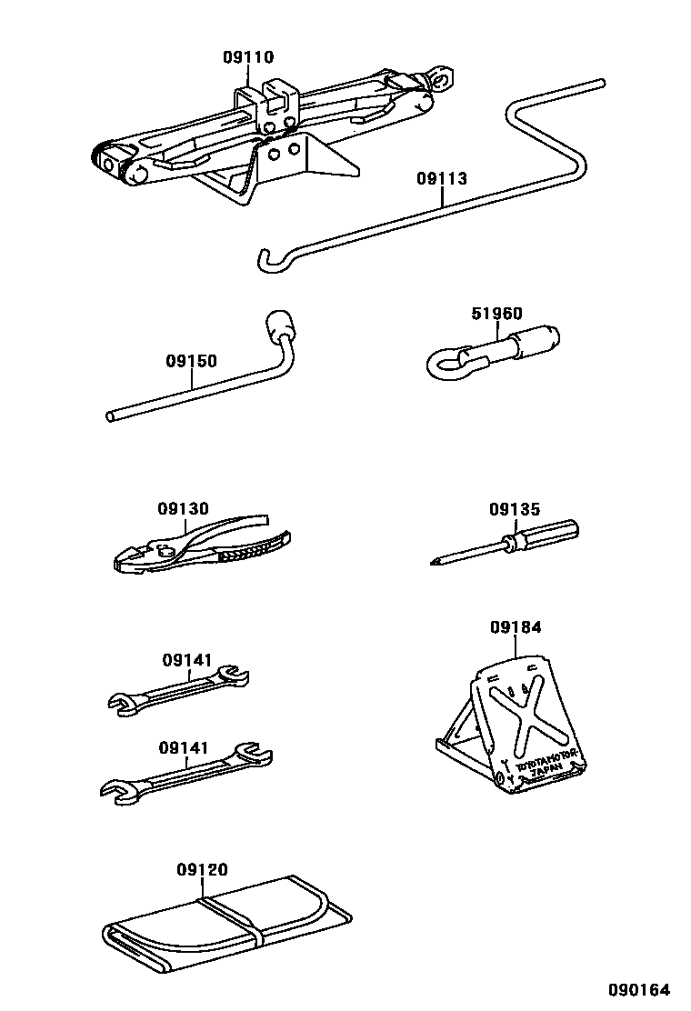 Toyota CAMRY Standard Tools EPC diagram — 090164