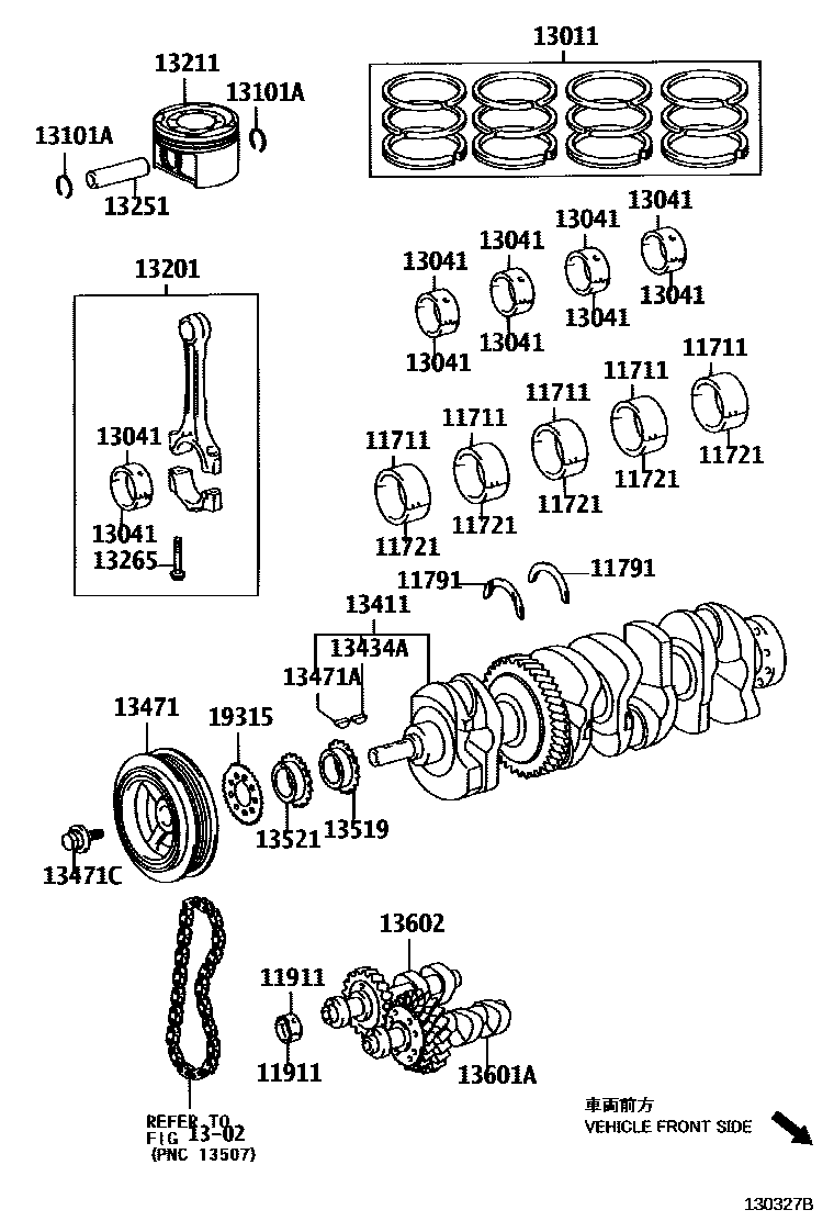 Toyota CAMRY Crankshaft & Piston EPC diagram — 130327B