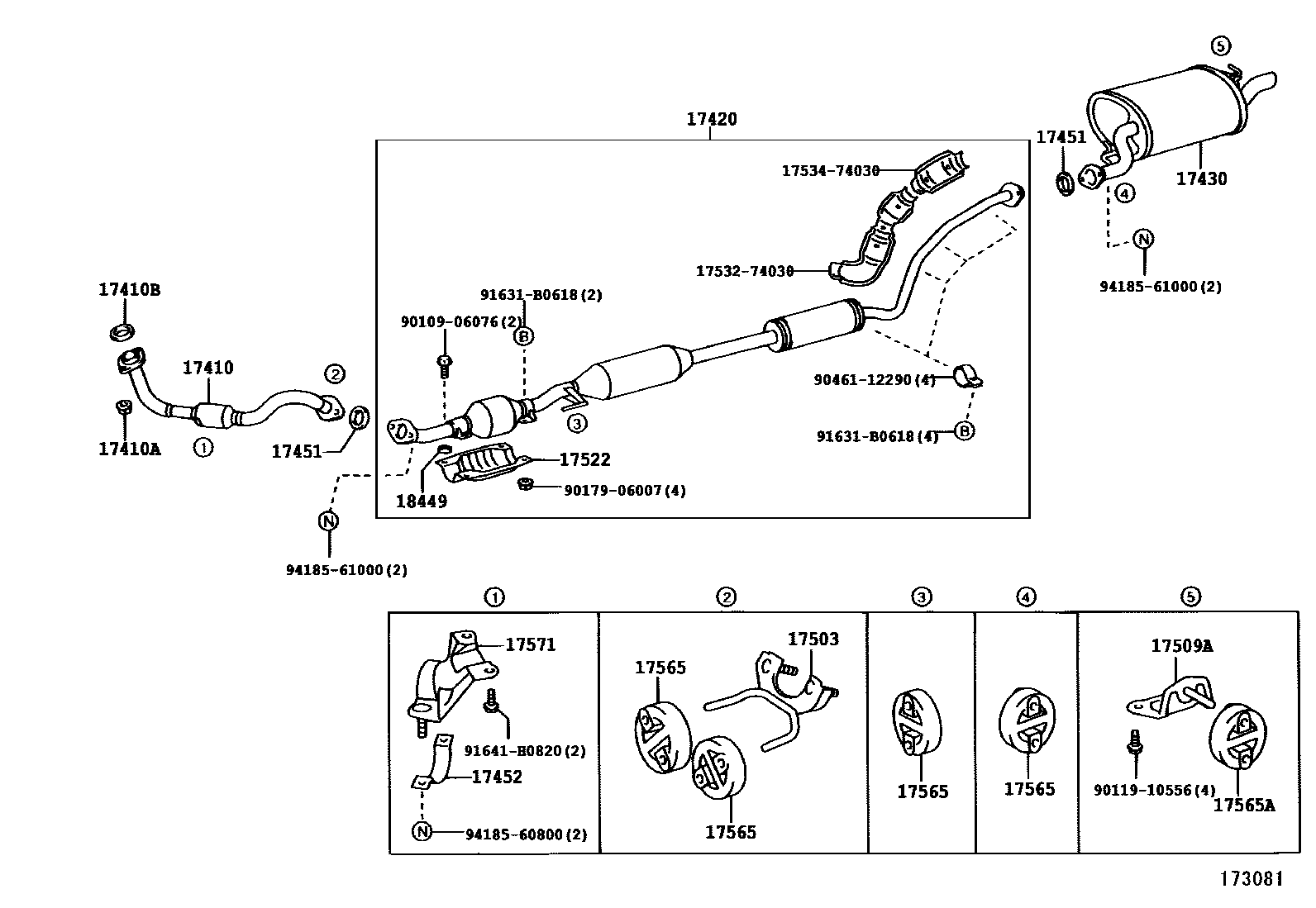 Toyota CAMRY Exhaust Pipe EPC diagram — 173081B