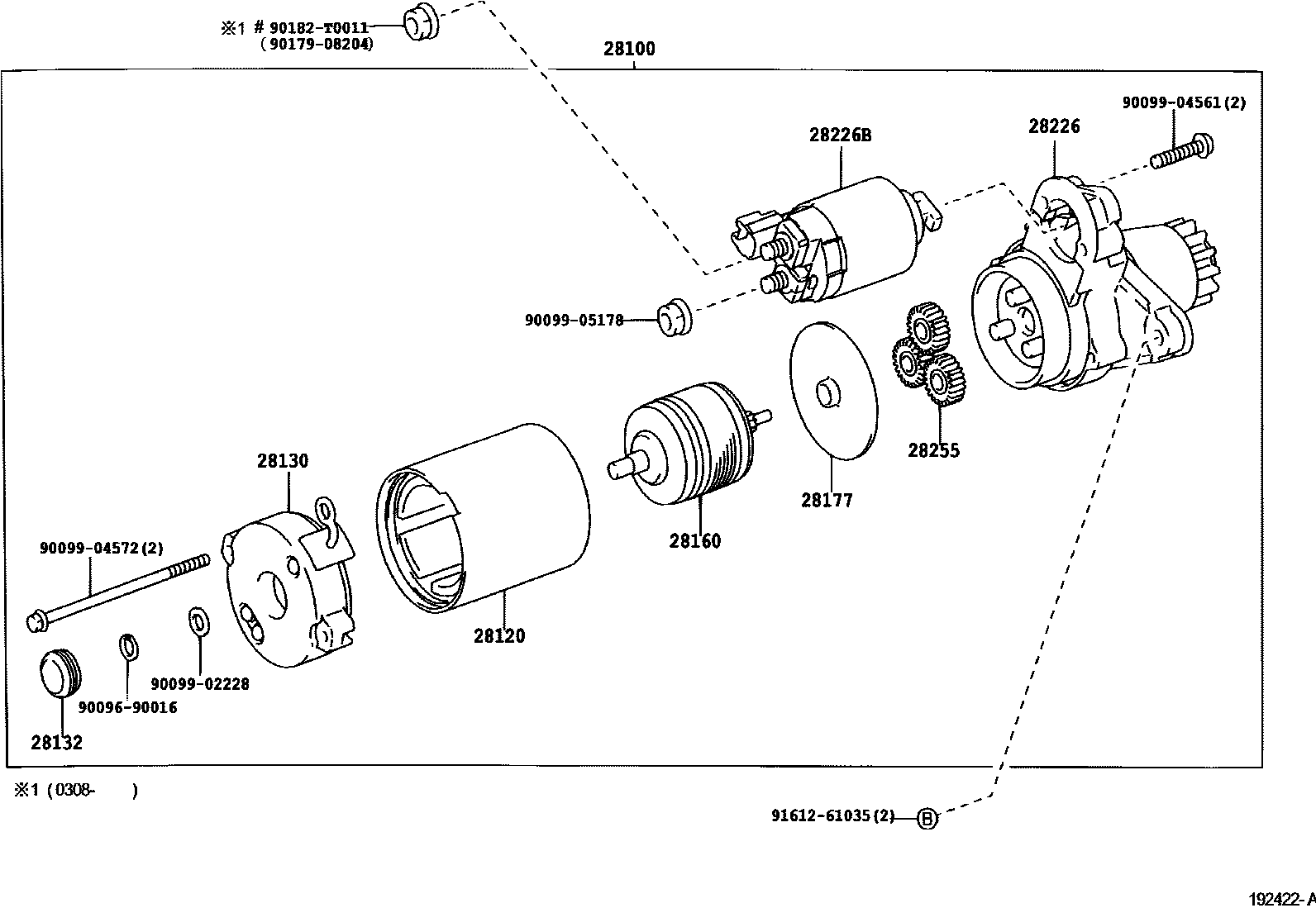Toyota CAMRY 起动机 EPC diagram — 192422A