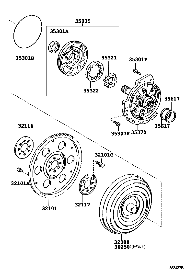 Toyota CAMRY 变矩器、前油泵和链条(ATM) EPC diagram — 353437B