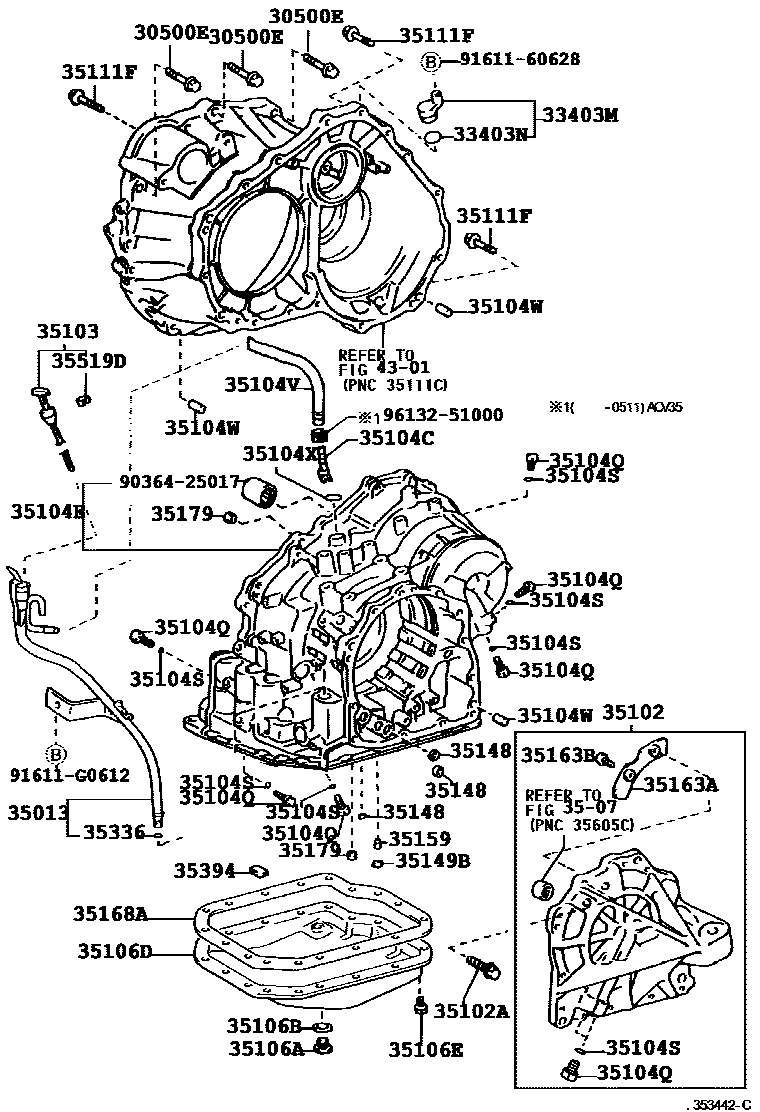 Toyota CAMRY 变速器壳和油底壳(ATM) EPC diagram — 353442C