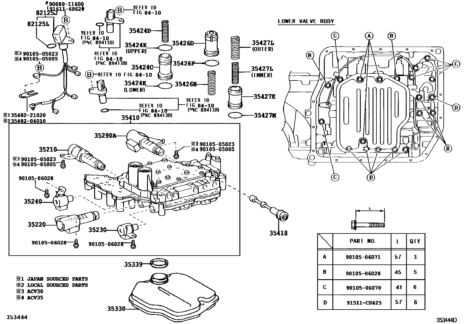 Toyota CAMRY 阀体和滤油网(ATM) EPC diagram — 353444D