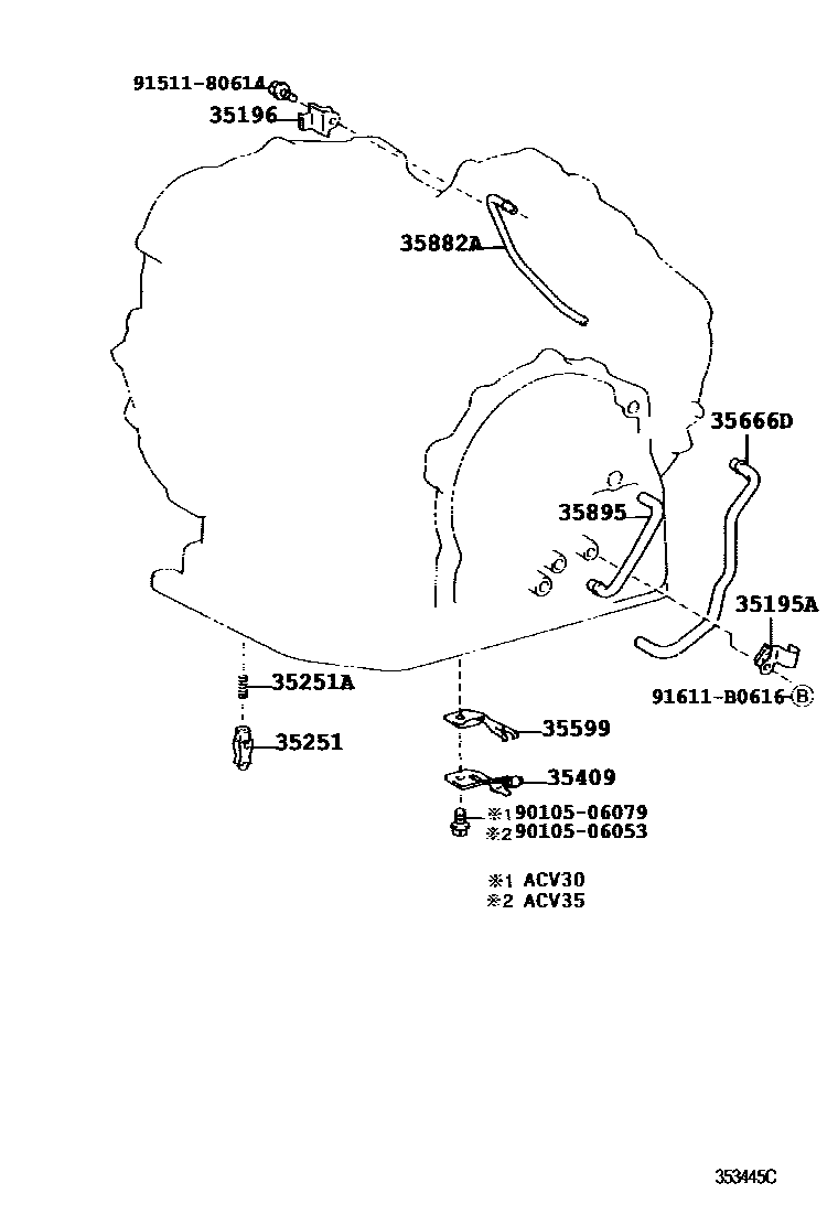 Toyota CAMRY 阀体和滤油网(ATM) EPC diagram — 353445C