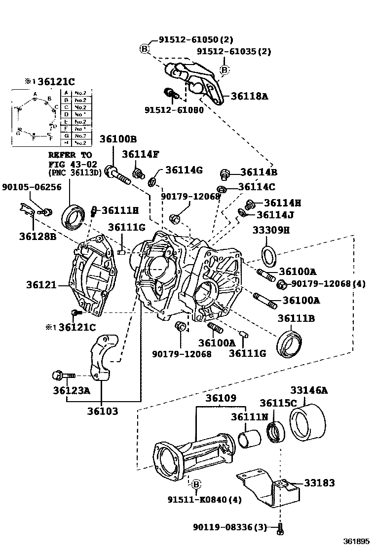 Toyota CAMRY Transfer Case & Extension Housing EPC diagram — 361895