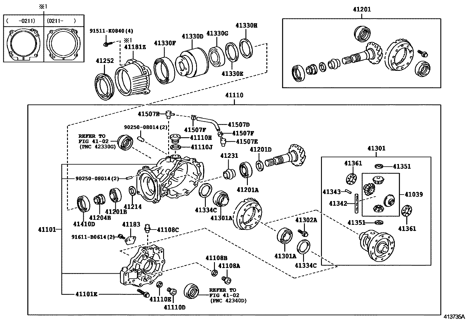Toyota CAMRY 后桥壳和差速器 EPC diagram — 413735A