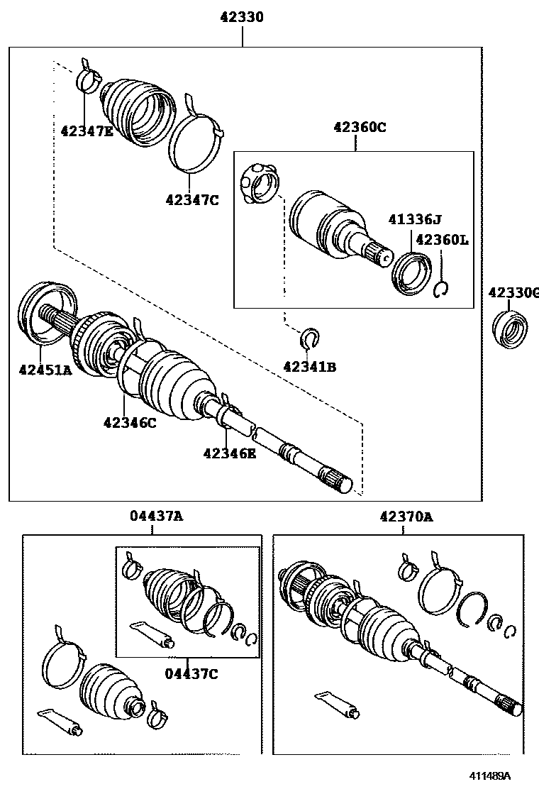Toyota CAMRY 后桥半轴和后桥轮毂 EPC diagram — 411489A