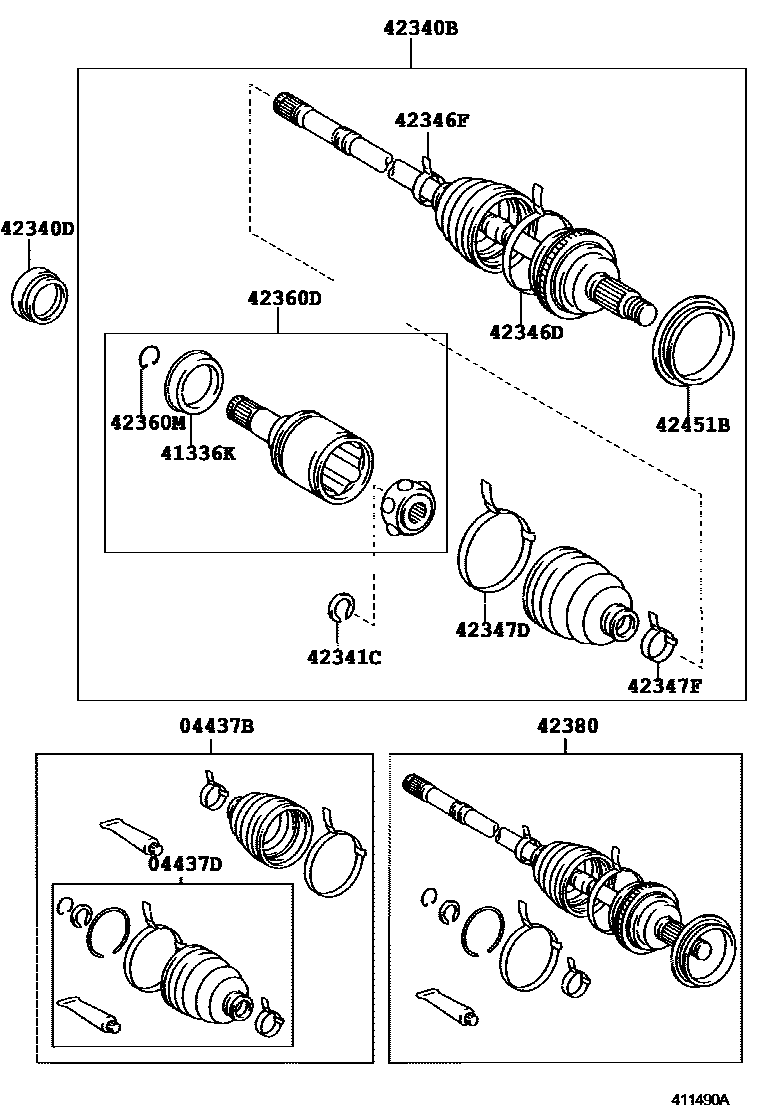 Toyota CAMRY 后桥半轴和后桥轮毂 EPC diagram — 411490A