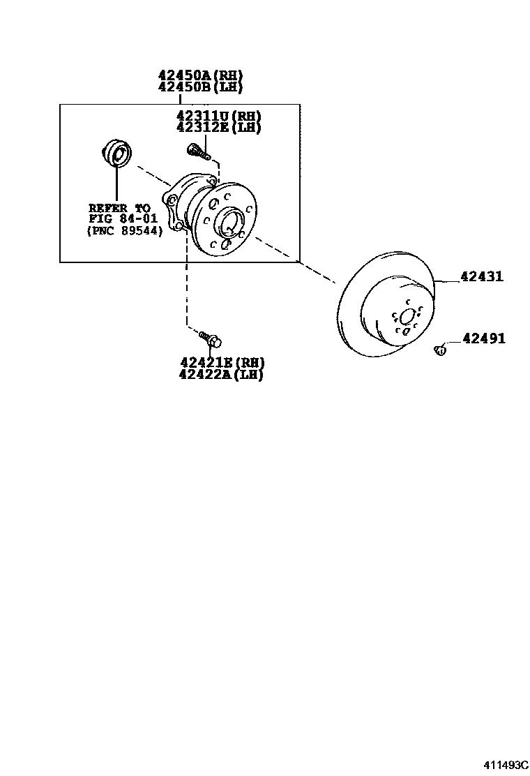 Toyota CAMRY 后桥半轴和后桥轮毂 EPC diagram — 411493C