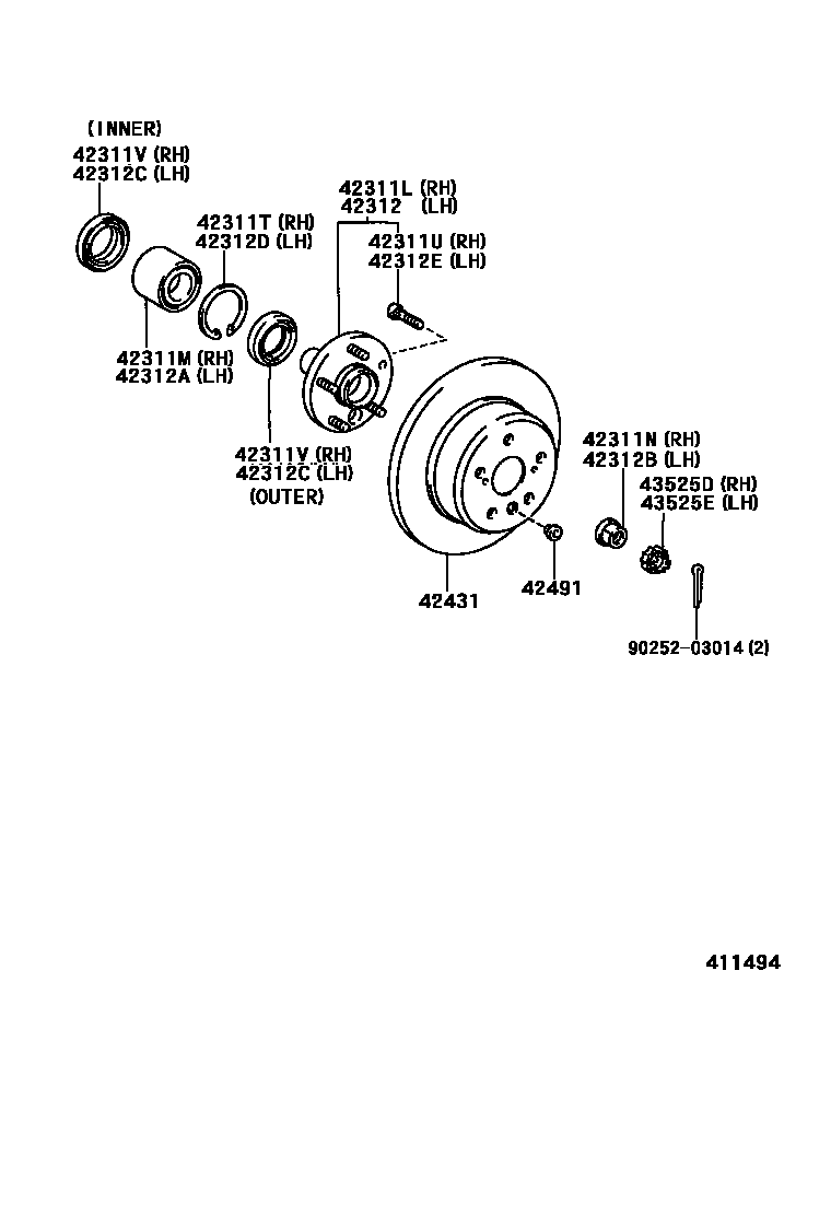 Toyota CAMRY 后桥半轴和后桥轮毂 EPC diagram — 411494