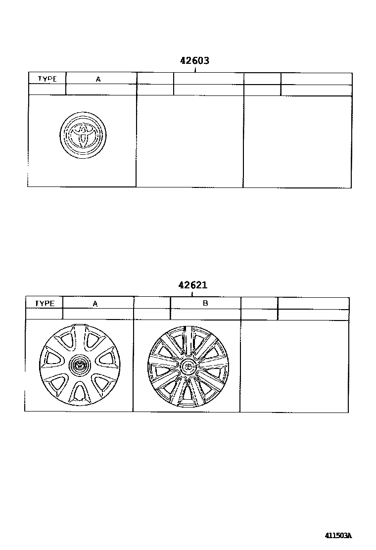 Toyota CAMRY 车轮和车轮盖 EPC diagram — 411503A