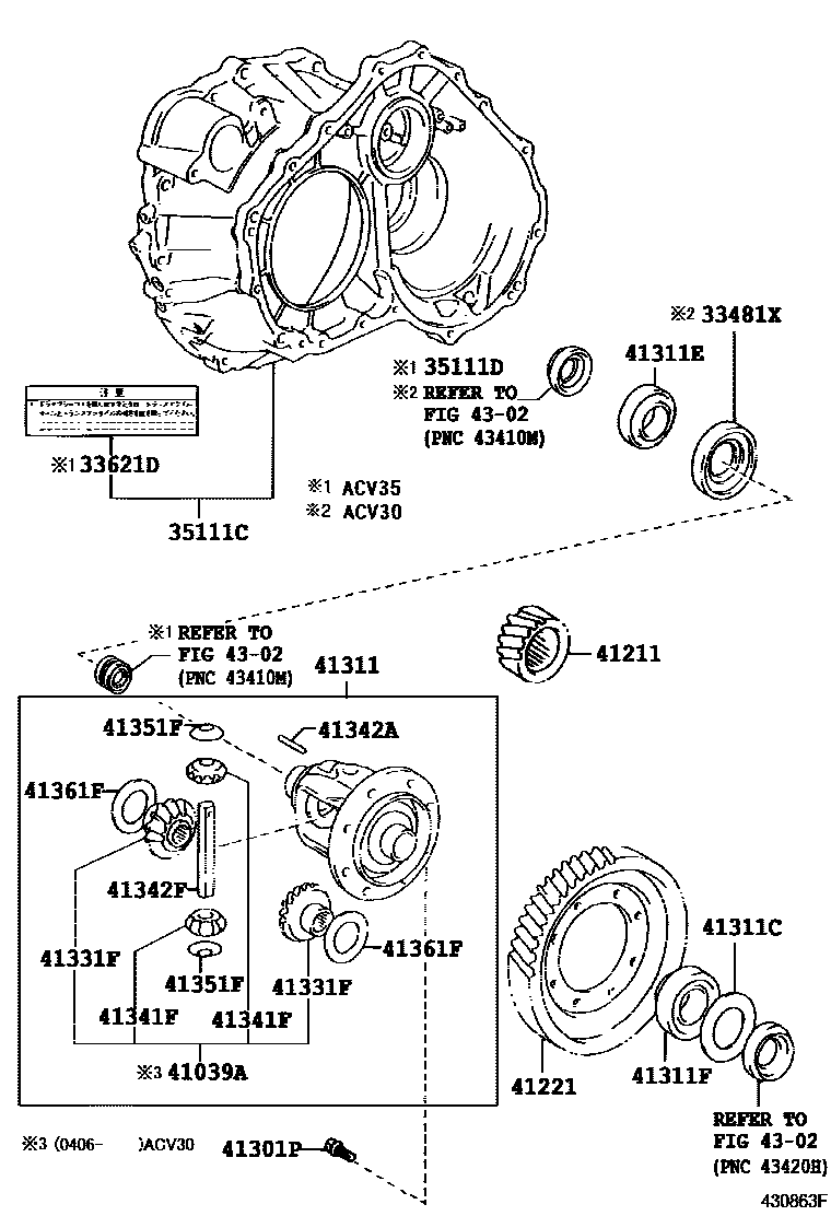 Toyota CAMRY 前桥壳和差速器 EPC diagram — 430863F