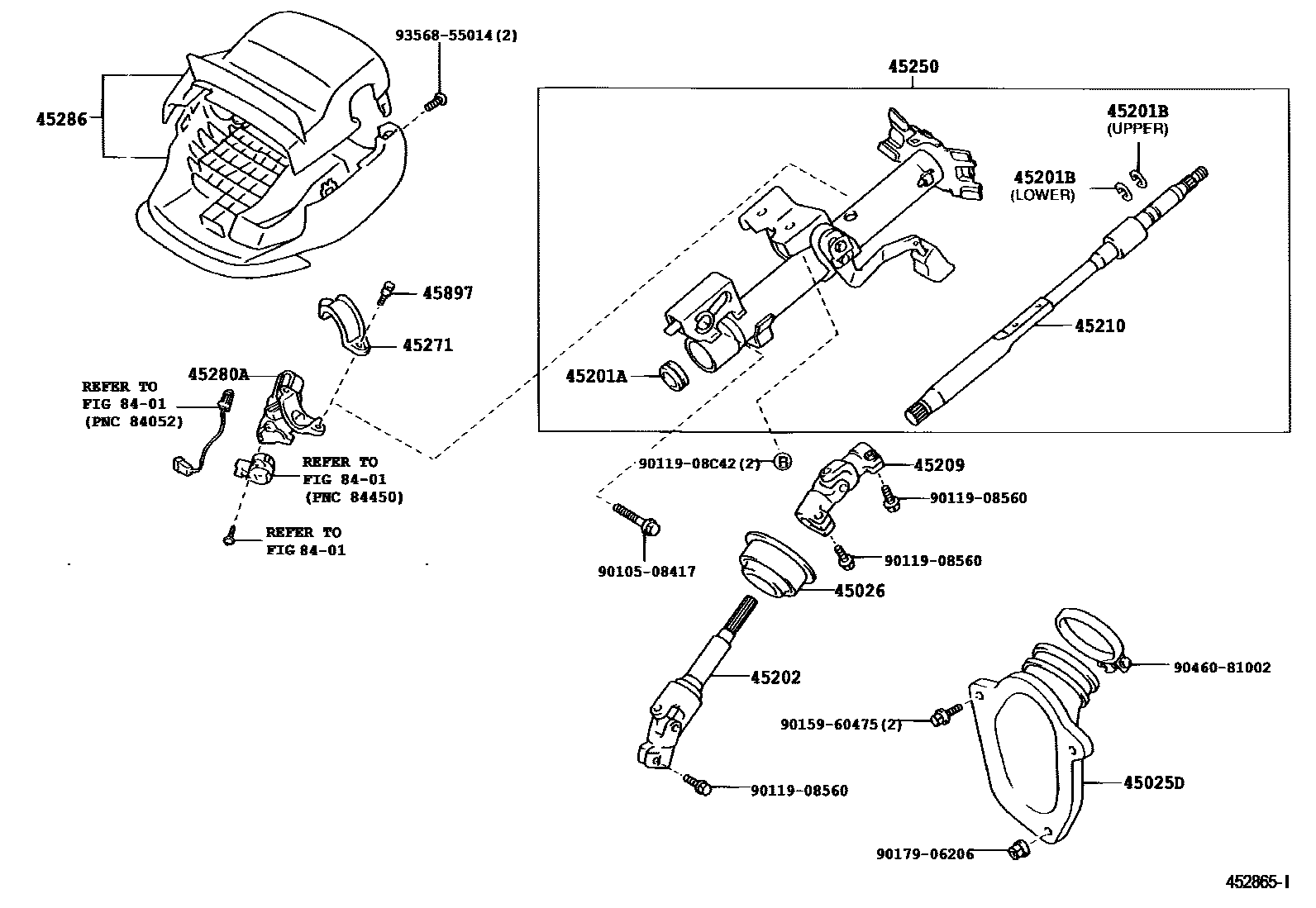 Toyota CAMRY Steering Column & Shaft EPC diagram — 452865I