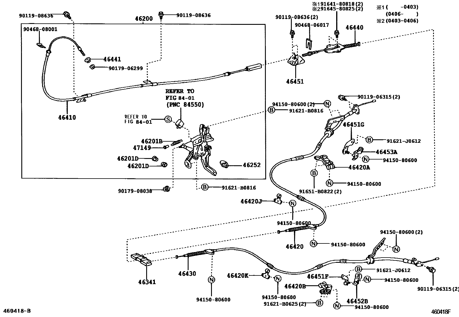 Toyota CAMRY Parking Brake & Cable EPC diagram — 460418F