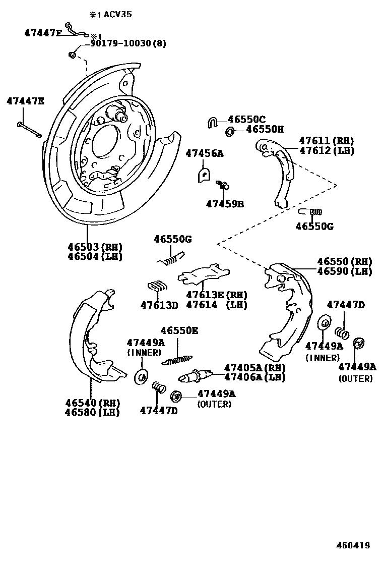 Toyota CAMRY Parking Brake & Cable EPC diagram — 460419