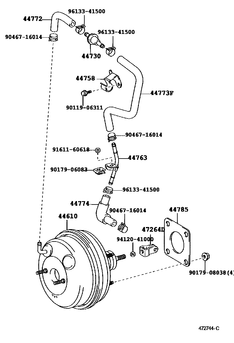 Toyota CAMRY 制动助力器和真空管 EPC diagram — 472744C