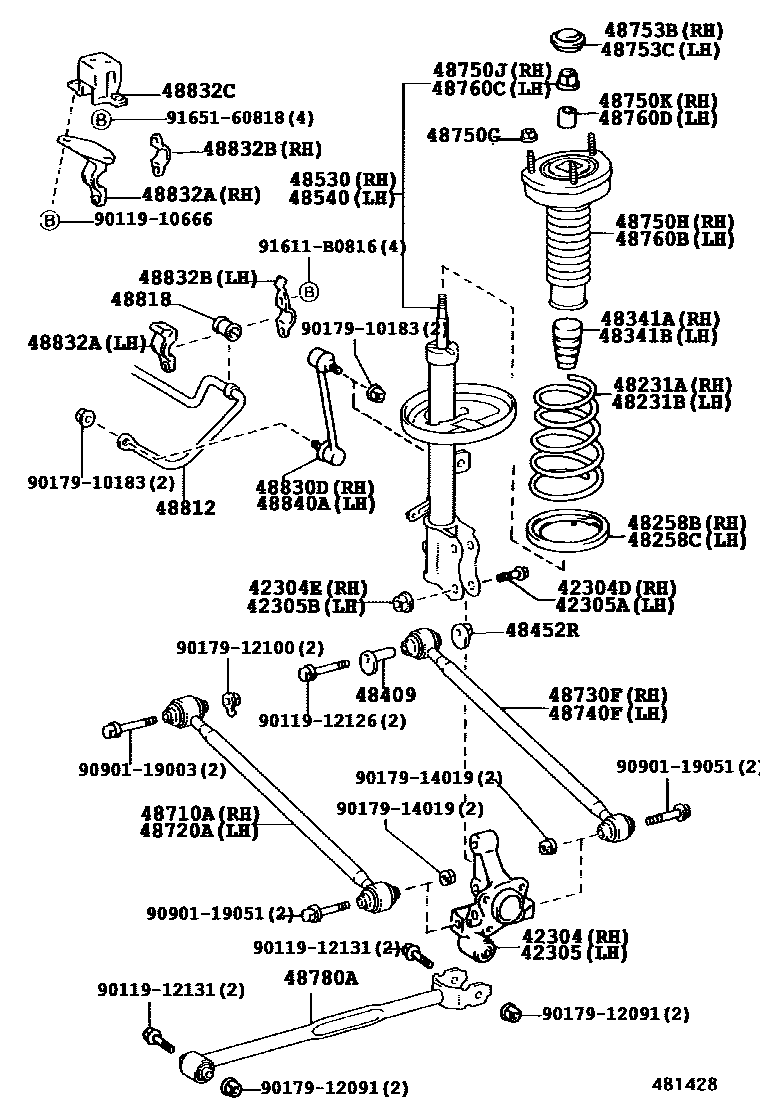 Toyota CAMRY Rear Spring & Shock Absorber EPC diagram — 481428