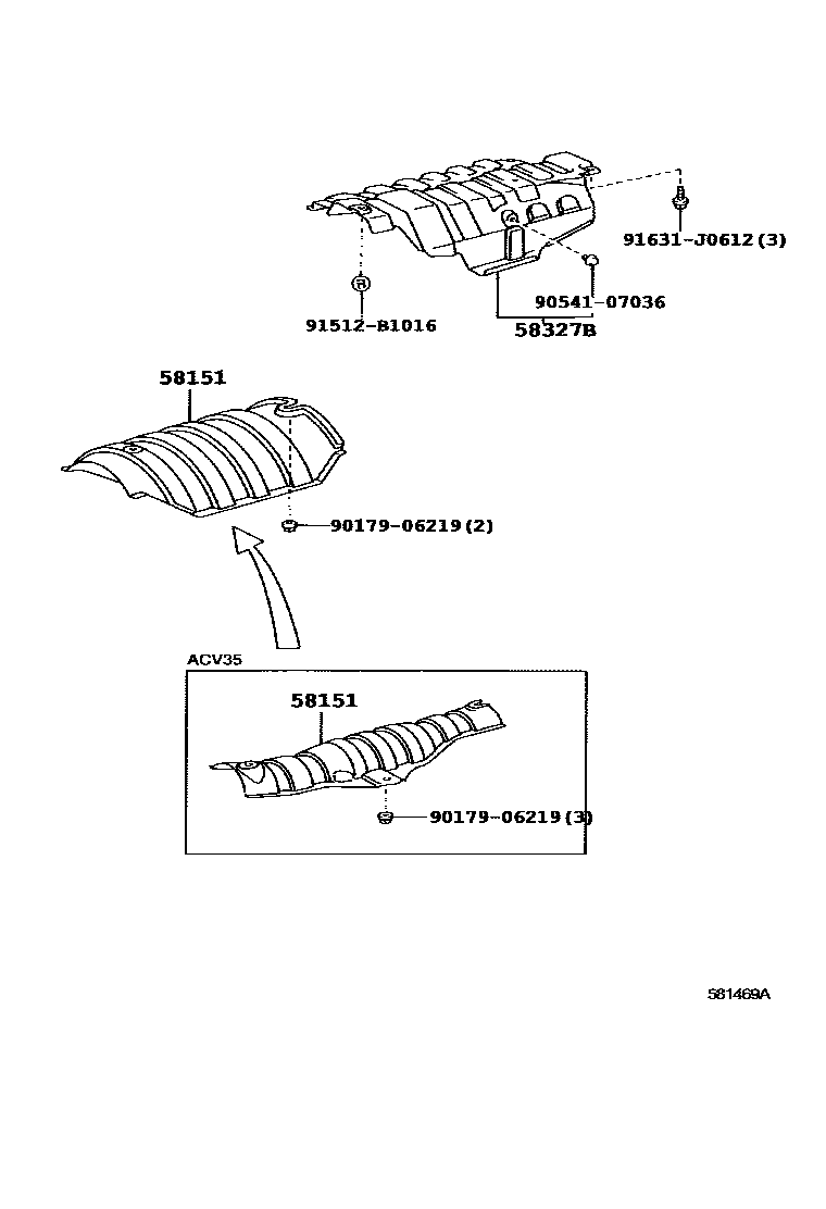 Toyota CAMRY 地板隔热垫 EPC diagram — 581469A