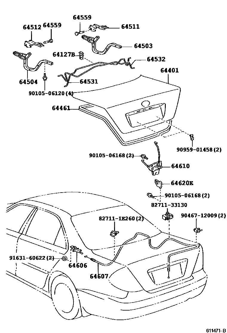 Toyota CAMRY 行李箱门和行李箱锁 EPC diagram — 611471B
