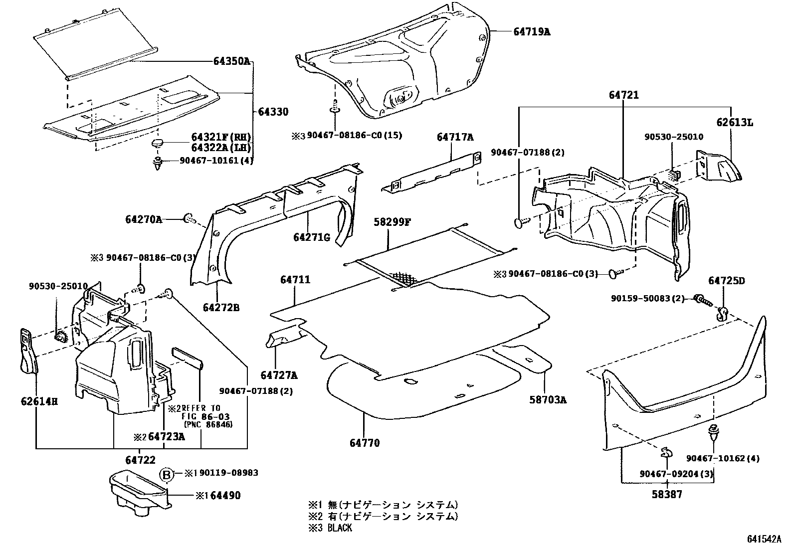 Toyota CAMRY 杂物箱板和行李箱垫 EPC diagram — 641542A