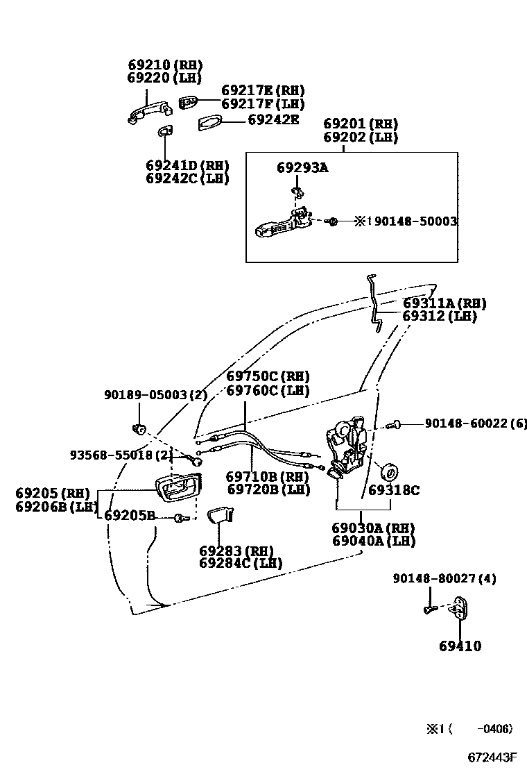 Toyota CAMRY 前门锁和车门把手 EPC diagram — 672443F