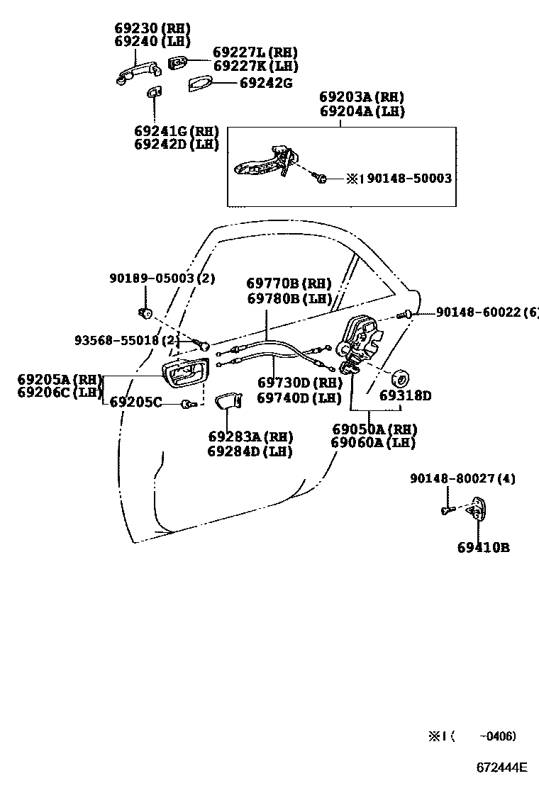 Toyota CAMRY 后门锁和后门把手 EPC diagram — 672444E